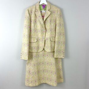 Lilypod 2 Piece Suit Blazer Fit & Flare Dress Floral Brocade Jacquard Pattern